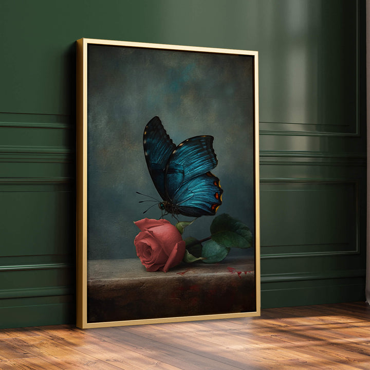 Red Rose and Butterfly Print Wall Art Moncasso