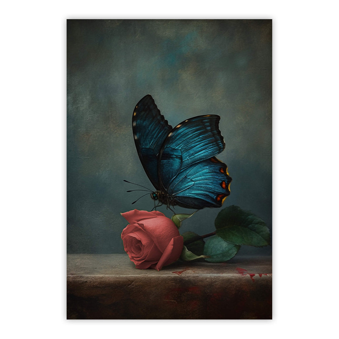 Red Rose and Butterfly Print Wall Art Moncasso