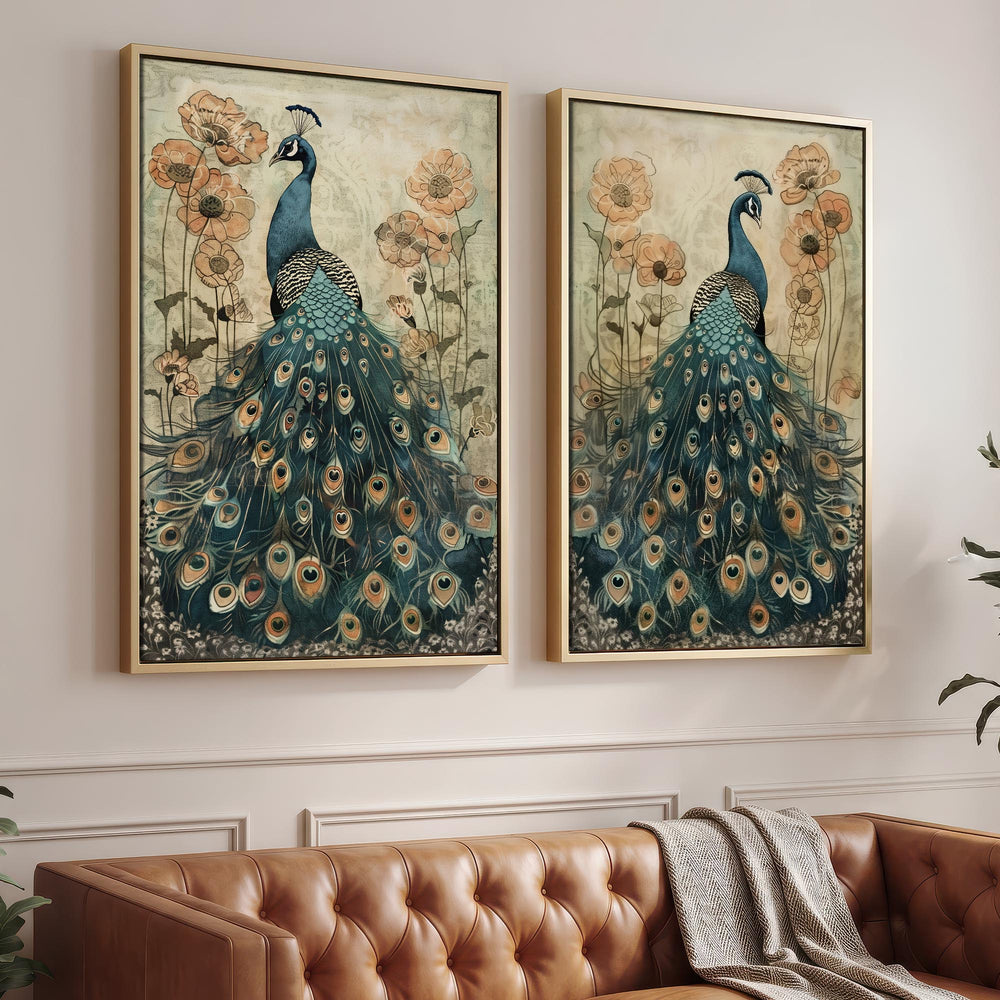 Enchanted Peacock Set of 2 Prints Wall Art Moncasso