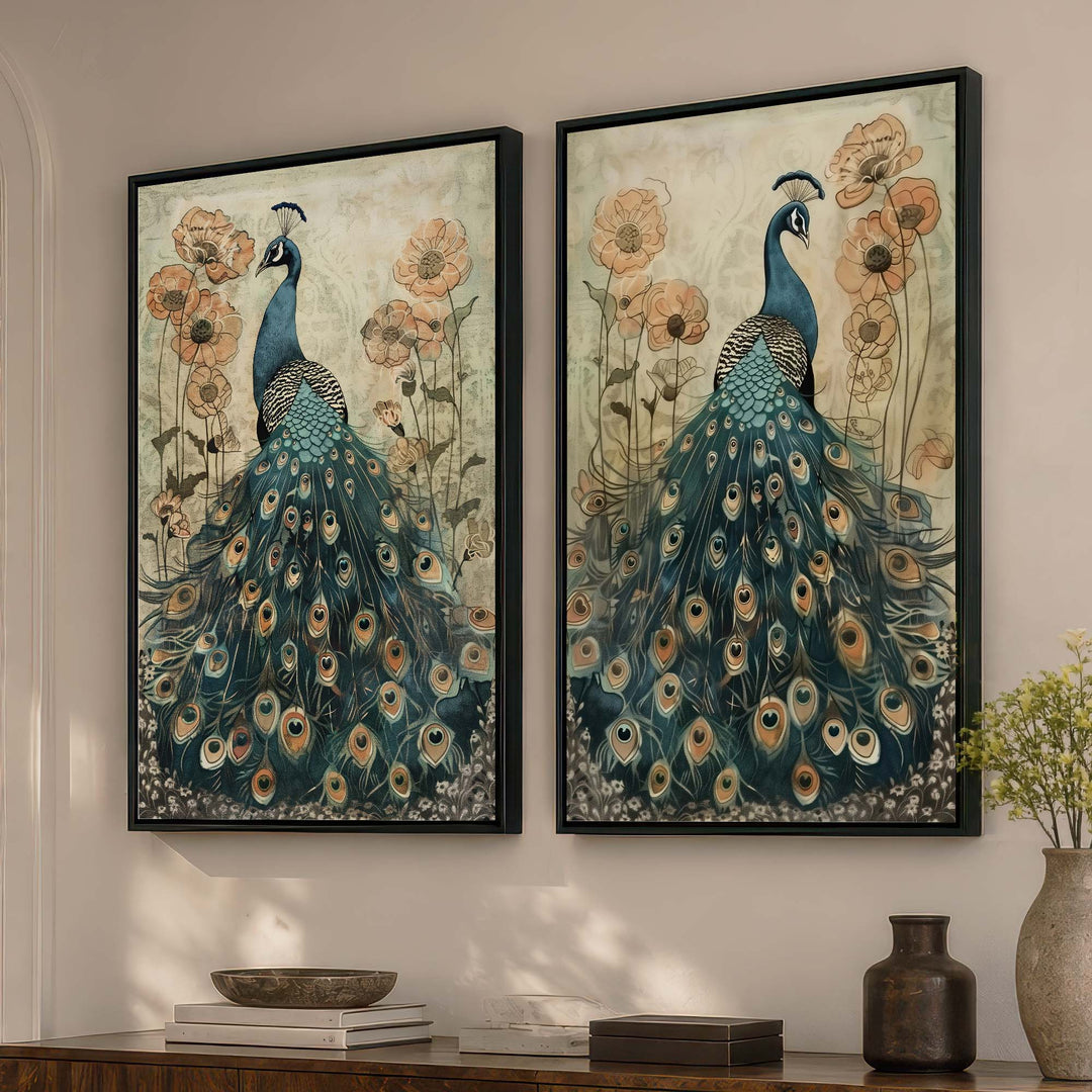 Enchanted Peacock Set of 2 Prints Wall Art Moncasso