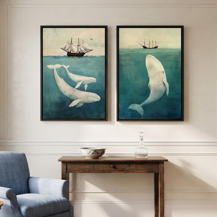 White Whale Set of 2 Prints Wall Art Moncasso