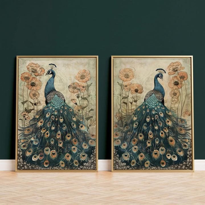 Enchanted Peacock Set of 2 Prints Wall Art Moncasso