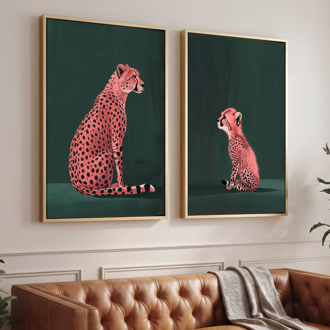 Pink Cheetah Cub Set of 2 Prints Wall Art Moncasso