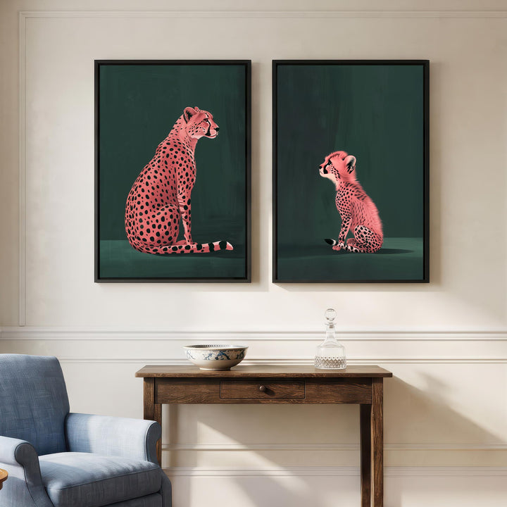 Pink Cheetah Cub Set of 2 Prints Wall Art Moncasso