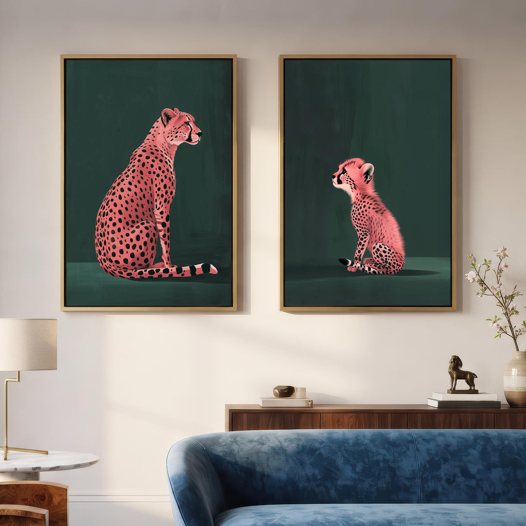 Pink Cheetah Cub Set of 2 Prints Wall Art Moncasso