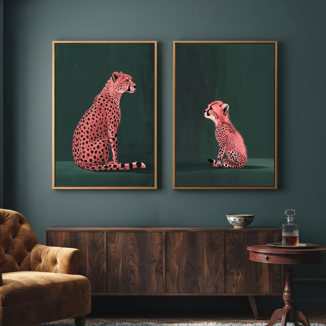 Pink Cheetah Cub Set of 2 Prints Wall Art Moncasso