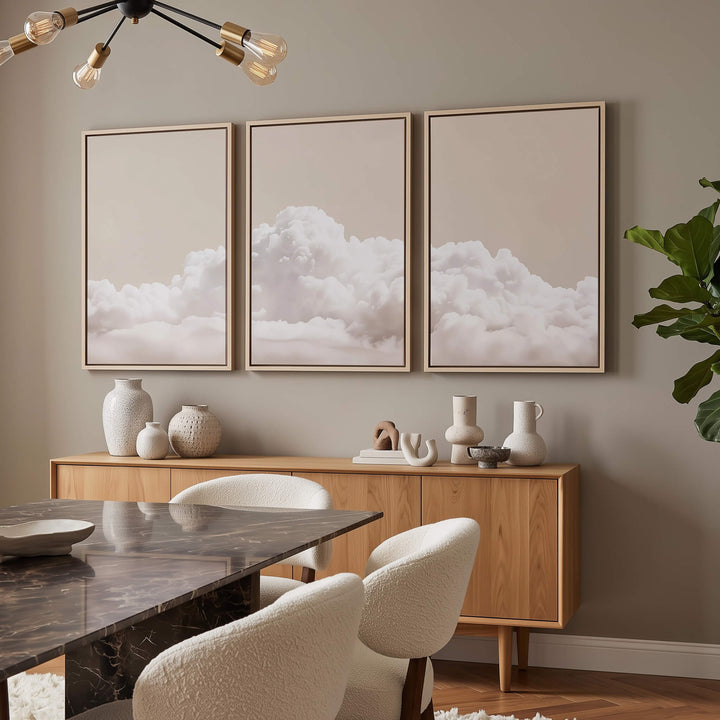 Taupe Clouds Set of 3 Prints Wall Art Moncasso