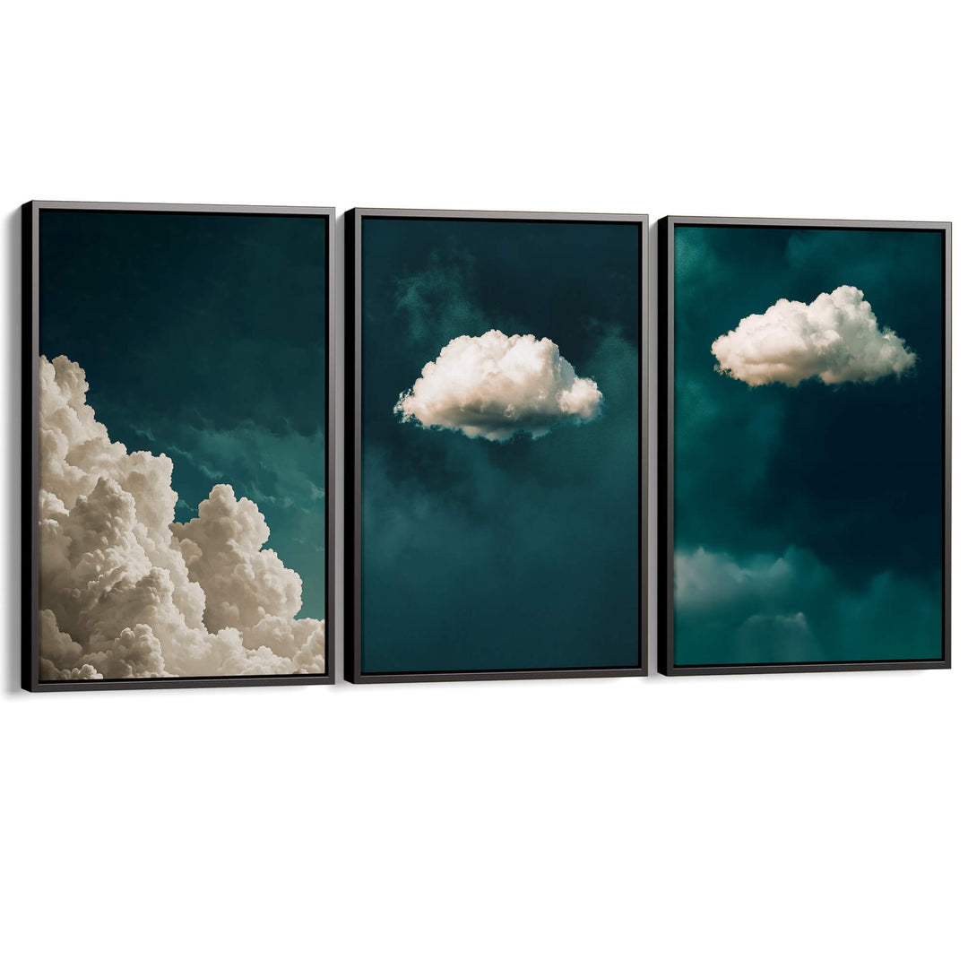 Teal Clouds Set of 3 Prints Wall Art Moncasso