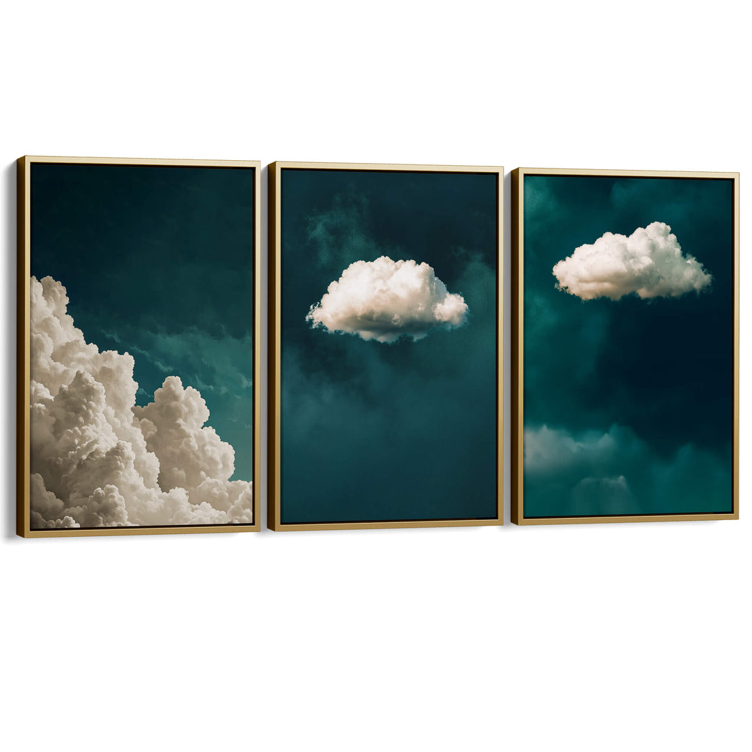 Teal Clouds Set of 3 Prints Wall Art Moncasso