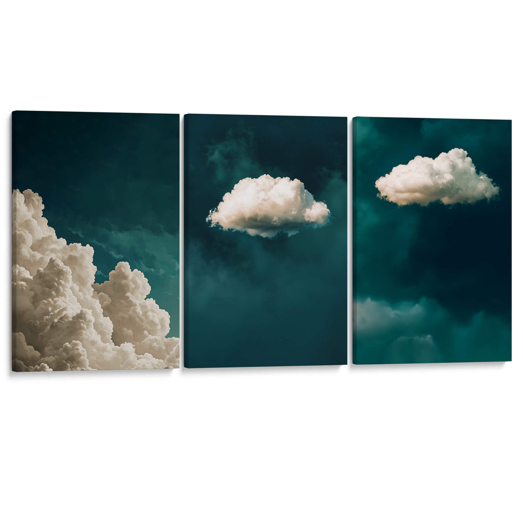 Teal Clouds Set of 3 Prints Wall Art Moncasso