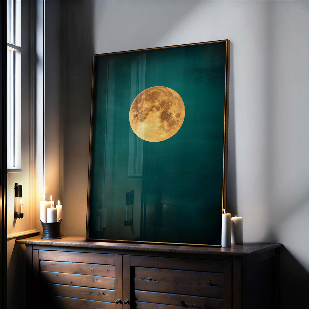 Teal Moonlight Print Wall Art Moncasso