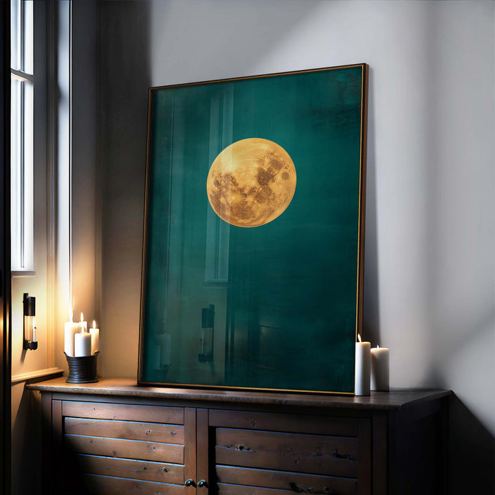 Teal Moonlight Print Wall Art Moncasso