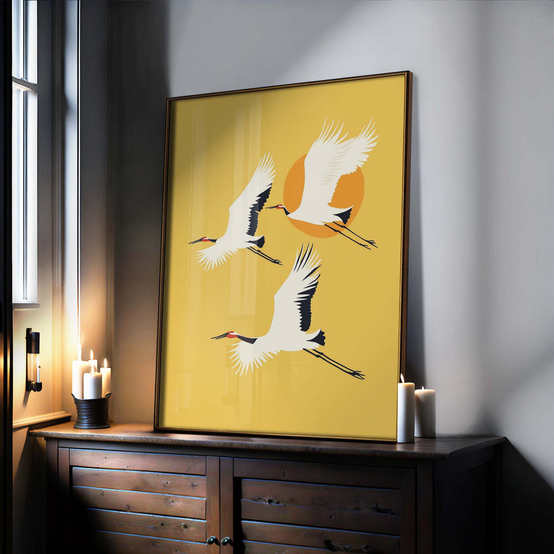 Three Cranes Print Wall Art Moncasso
