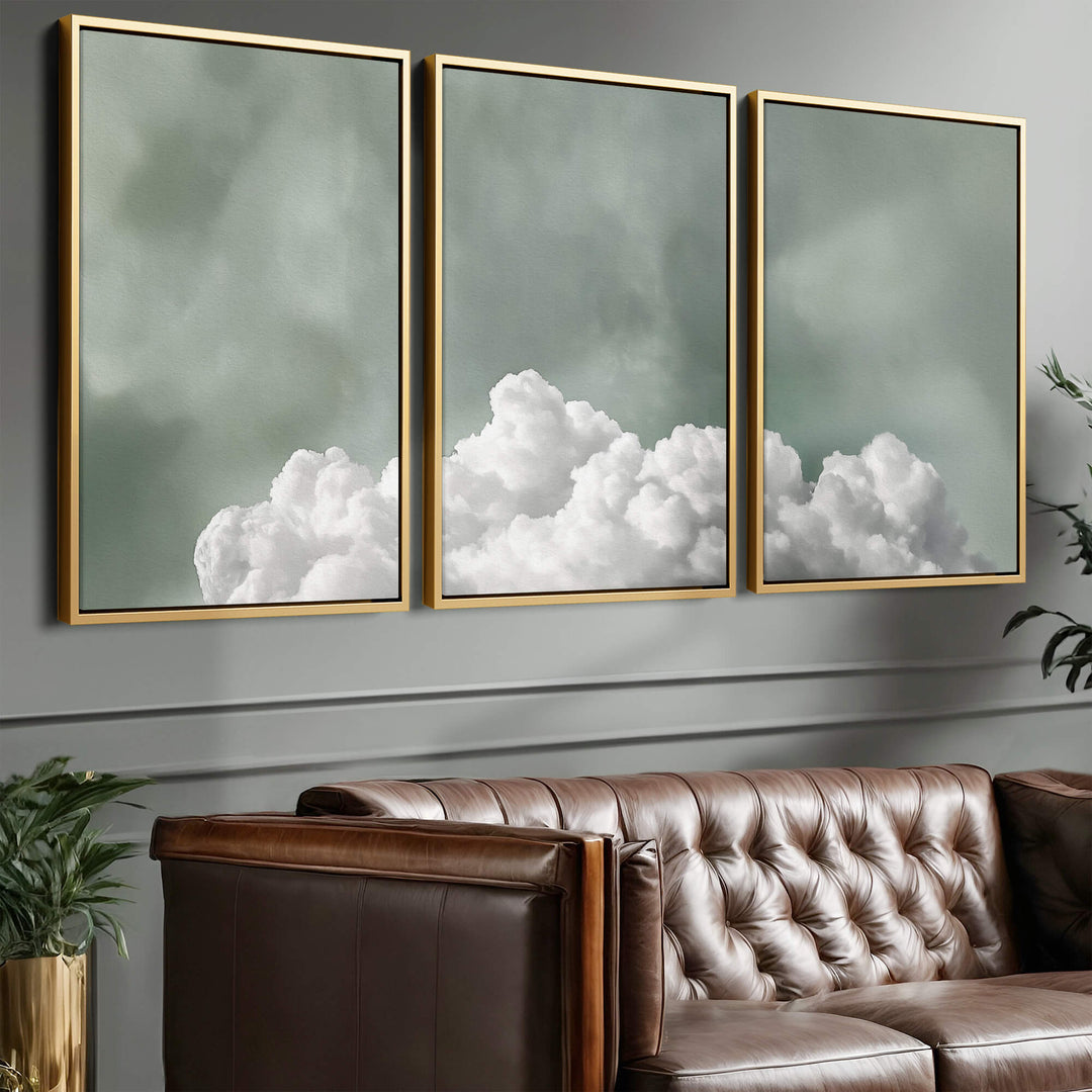 Tranquil Fluffy Cloud Set of 3 Prints Wall Art Moncasso