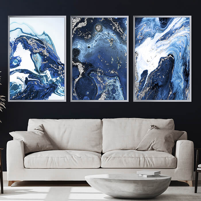 Arctic Blue Set of 3 Prints Wall Art Moncasso