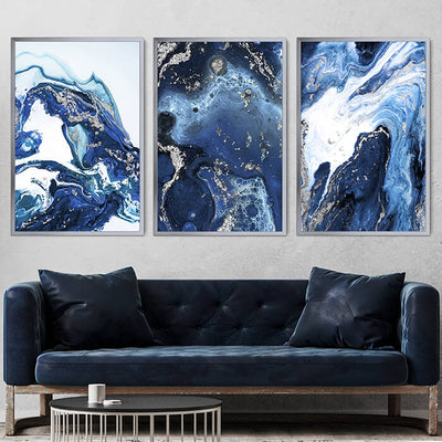 Arctic Blue Set of 3 Prints Wall Art Moncasso