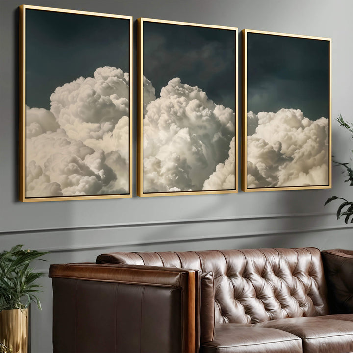Vintage Billowing Clouds Set of 3 Prints Wall Art Moncasso