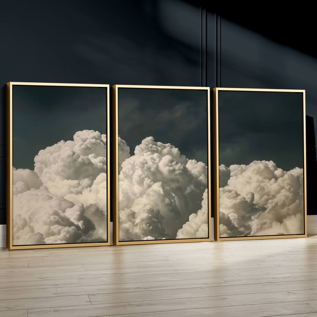Vintage Billowing Clouds Set of 3 Prints Wall Art Moncasso