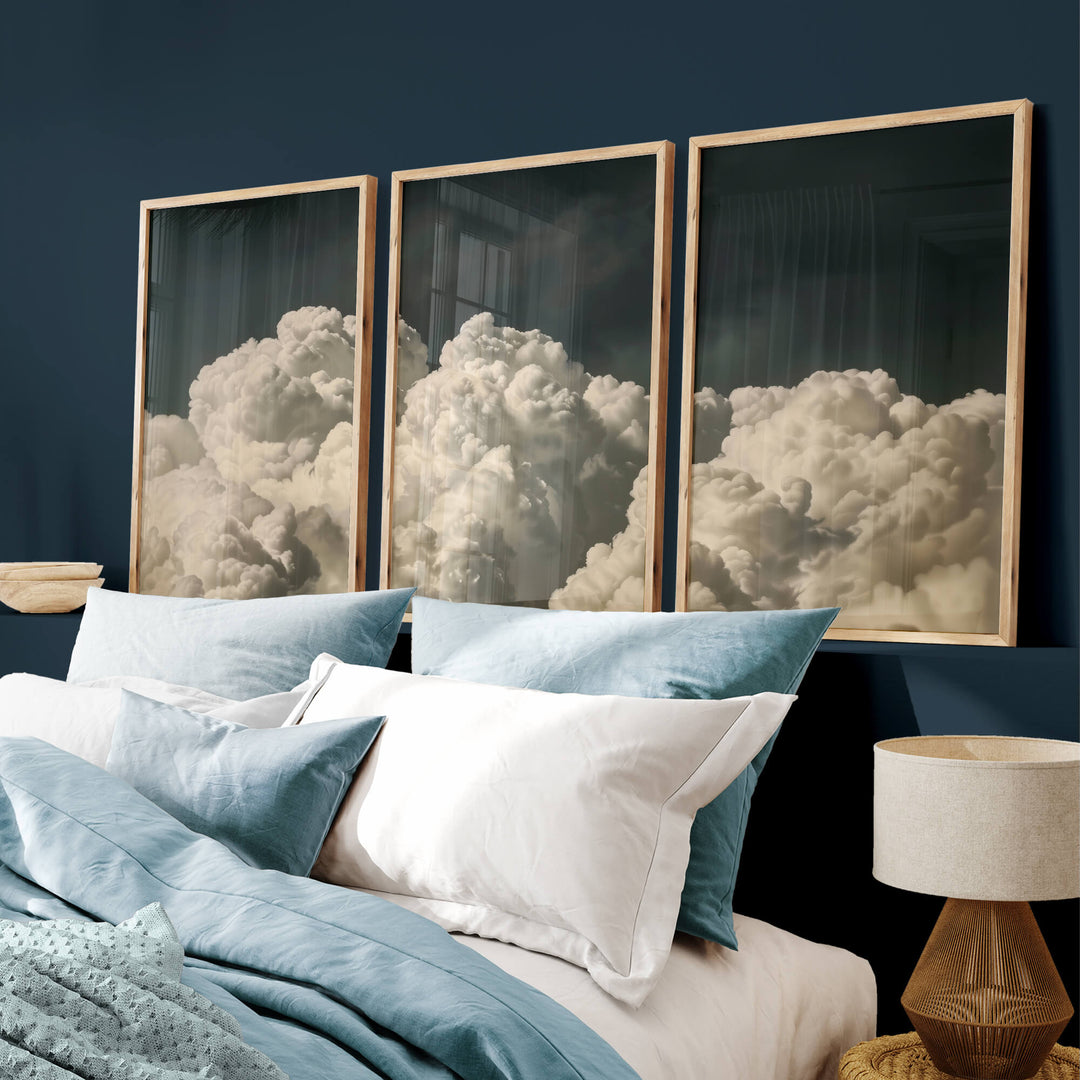 Vintage Billowing Clouds Set of 3 Prints Wall Art Moncasso