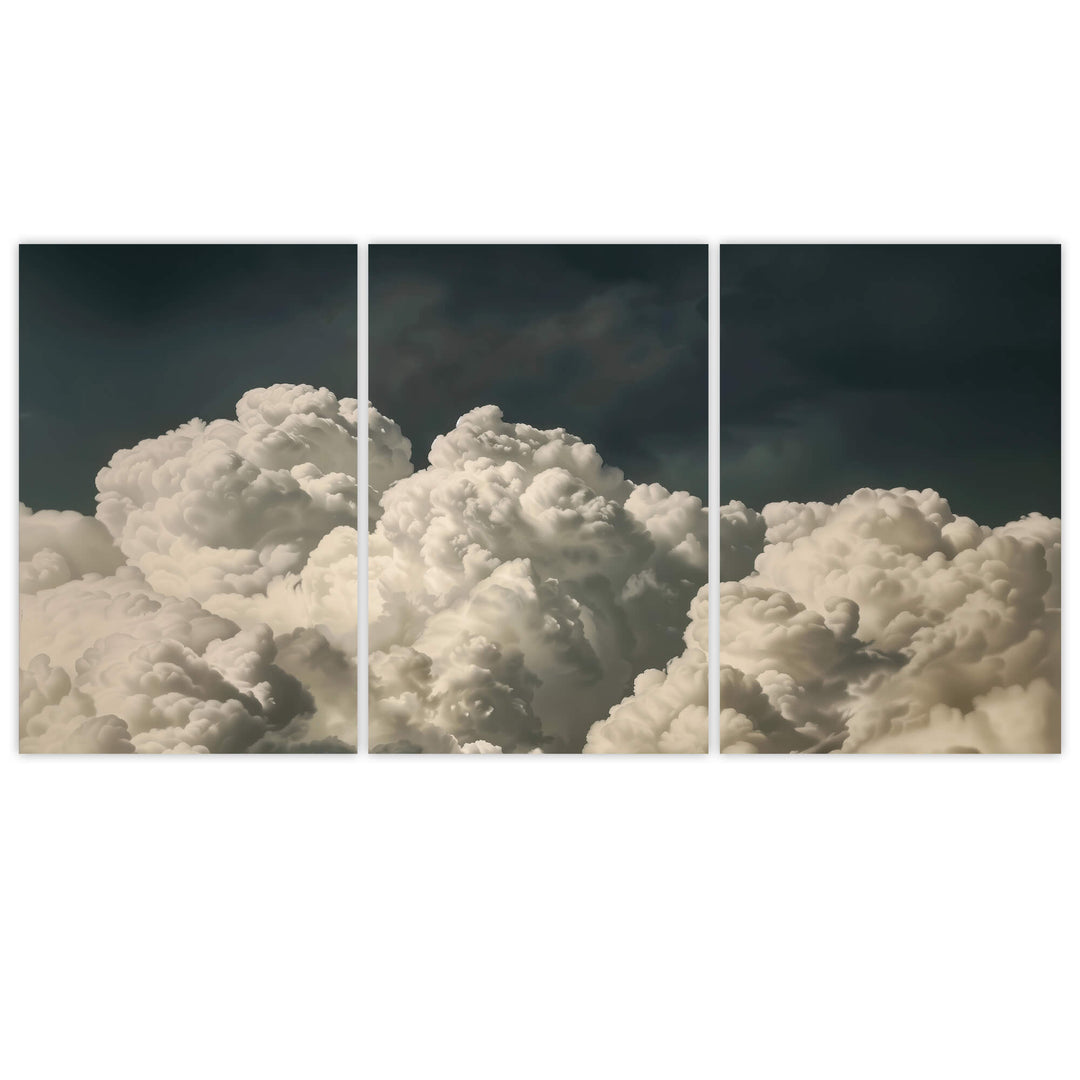 Vintage Billowing Clouds Set of 3 Prints Wall Art Moncasso