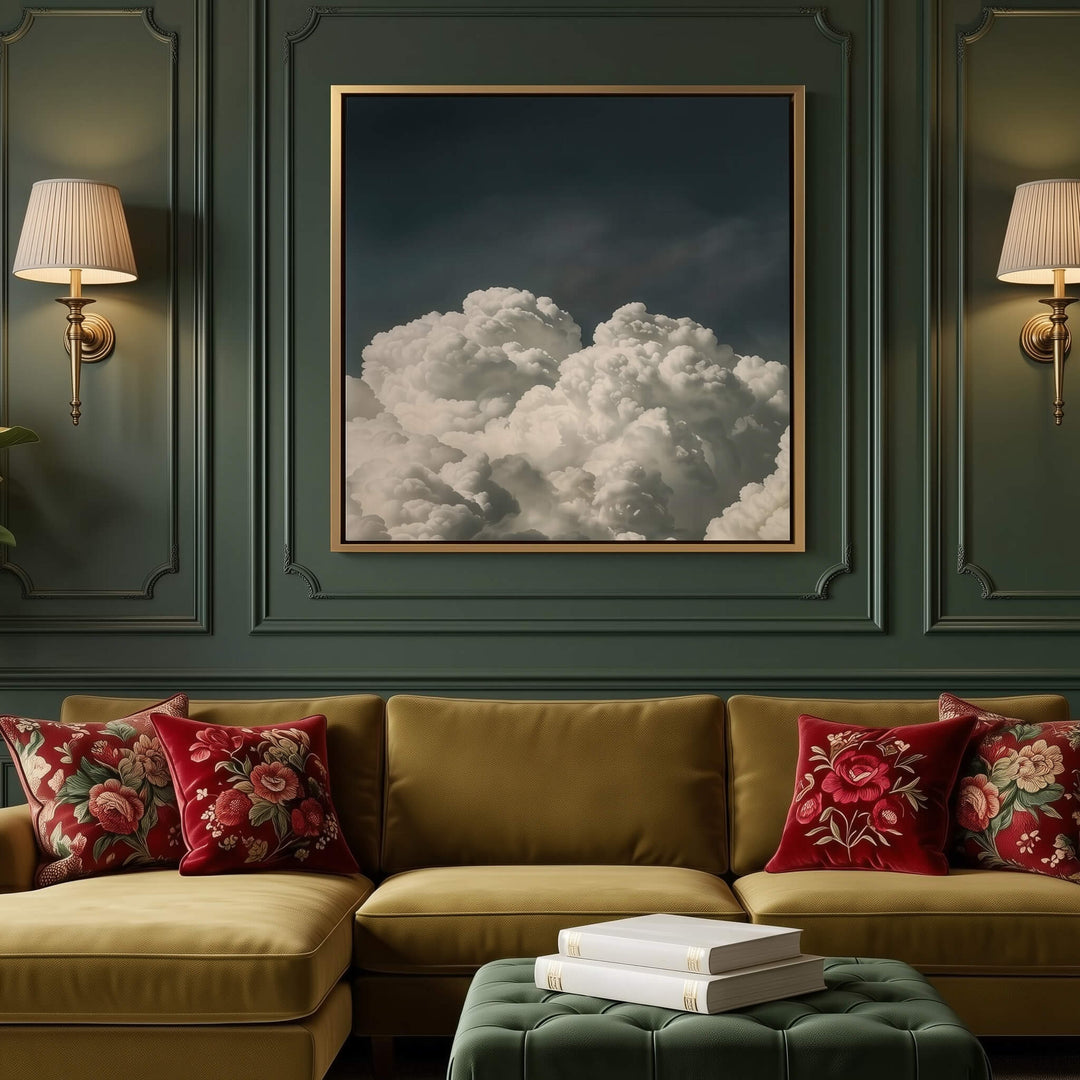Vintage Billowing Clouds Square Print Wall Art Moncasso