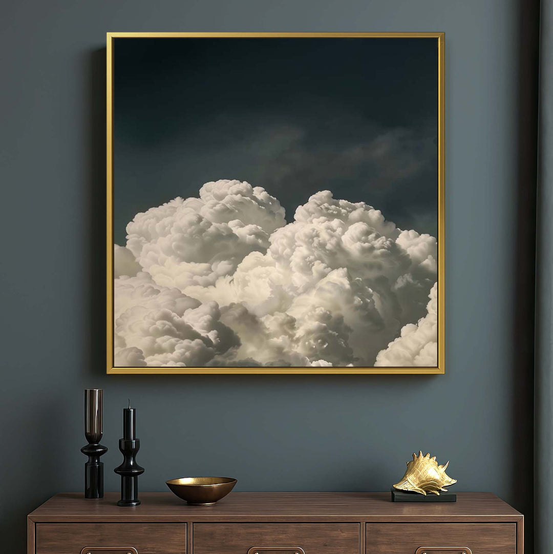Vintage Billowing Clouds Square Print Wall Art Moncasso