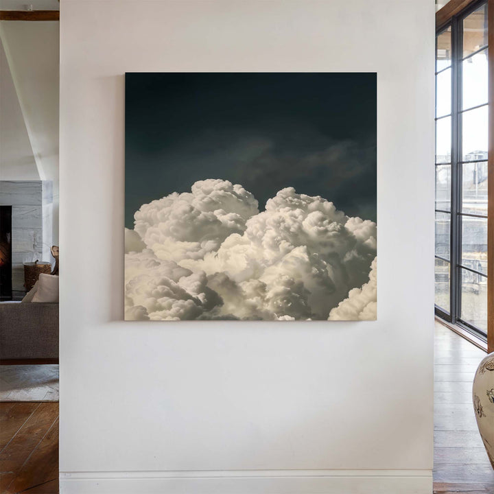 Vintage Billowing Clouds Square Print Wall Art Moncasso