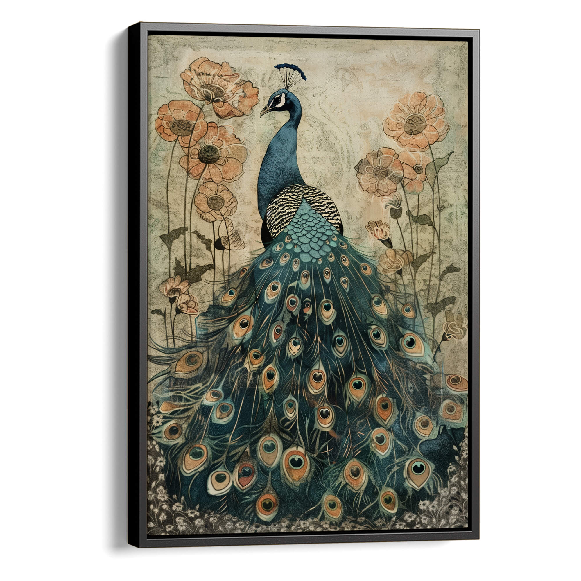 20-60代 人気ファッションブランド Vintage Peacock for Art Wall Animal Canvas Large | Print No2 絵画