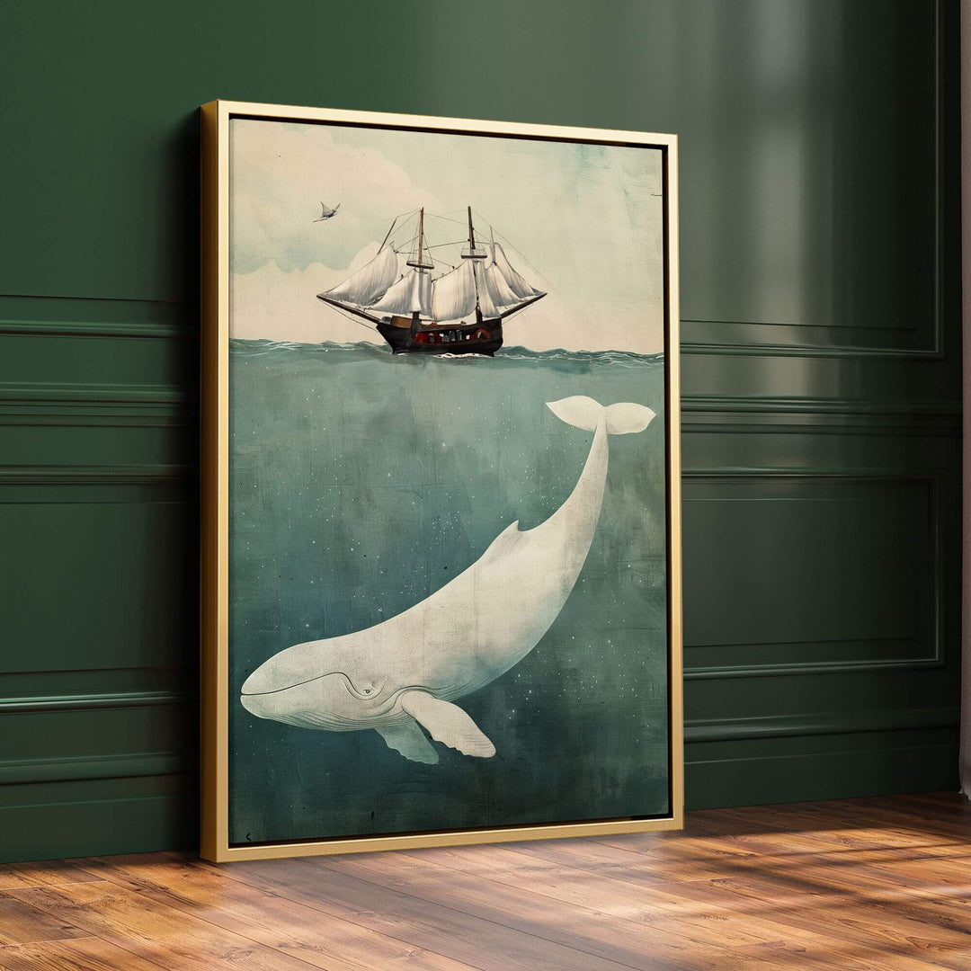 Whale & Ship Print Wall Art Moncasso