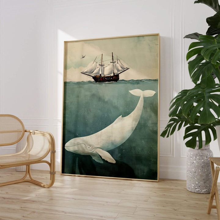 Whale & Ship Print Wall Art Moncasso