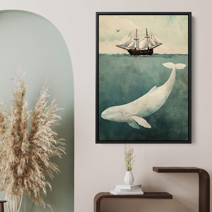 Whale & Ship Print Wall Art Moncasso