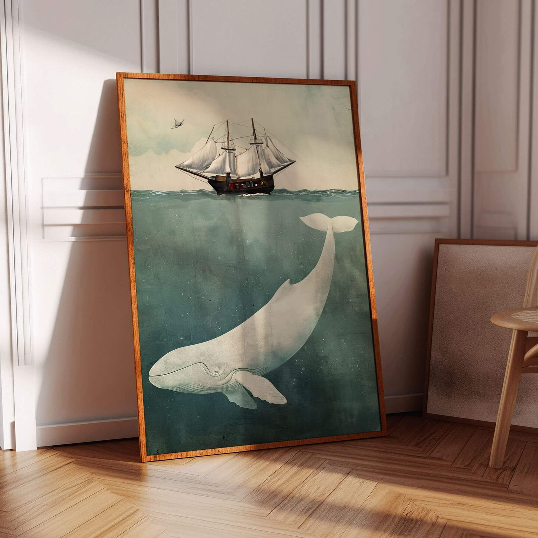 Whale & Ship Print Wall Art Moncasso