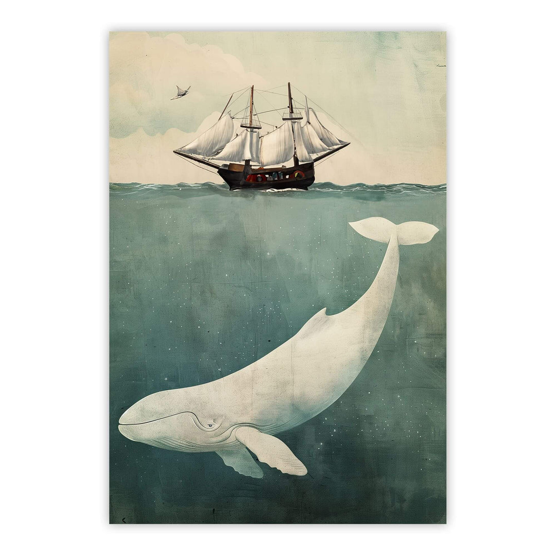 Whale & Ship Print Wall Art Moncasso