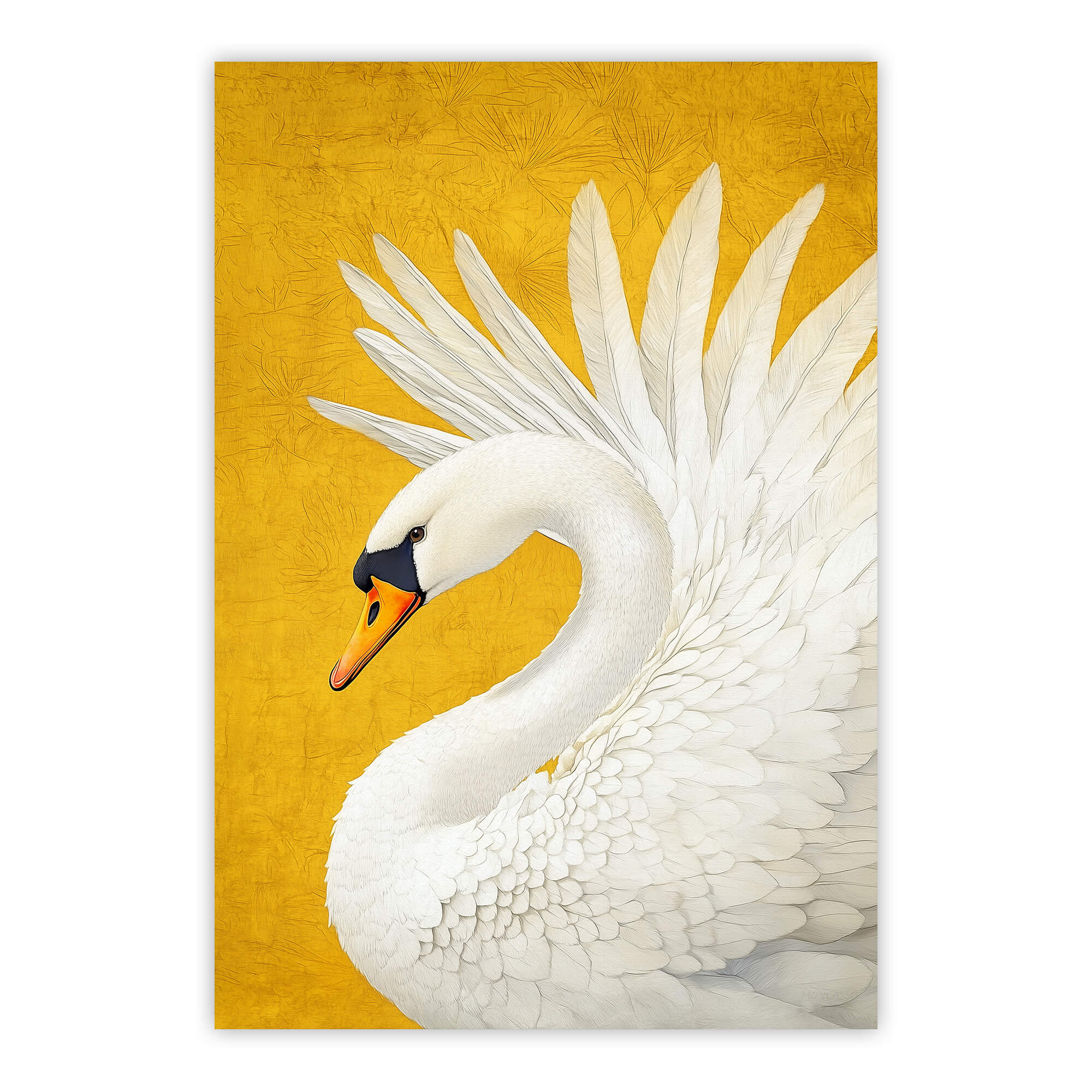 White Swan No1 Print | Yellow Canvas Wall Art for Bedroom and Home