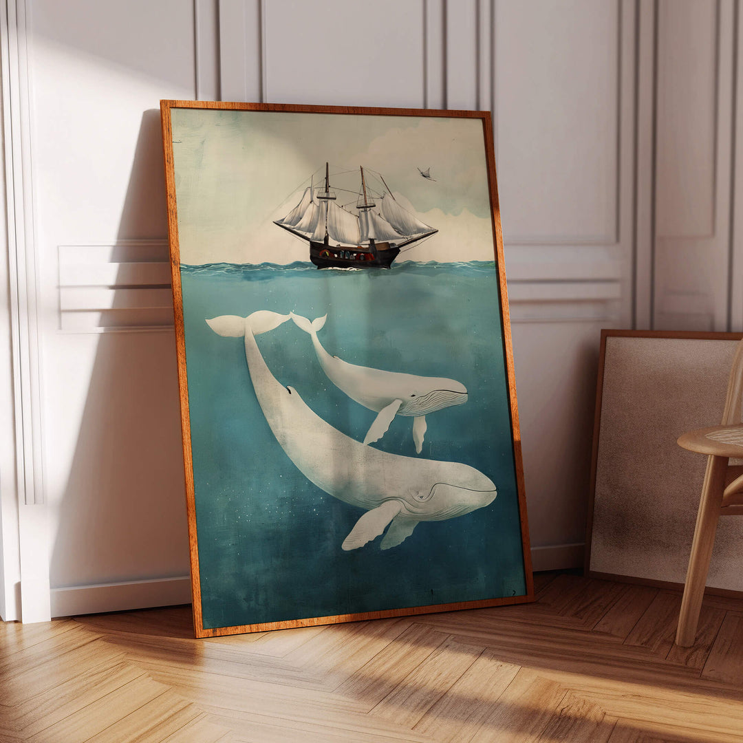 White Whale & Calf Print Wall Art Moncasso