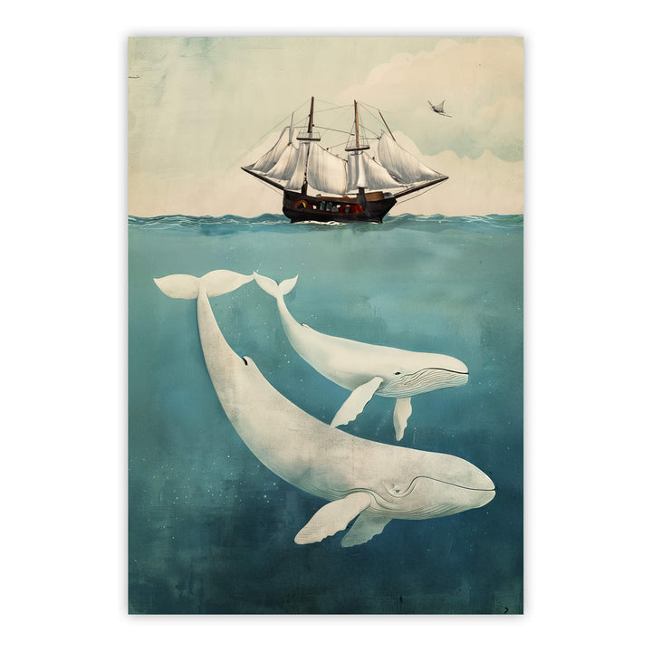 White Whale & Calf Print Wall Art Moncasso