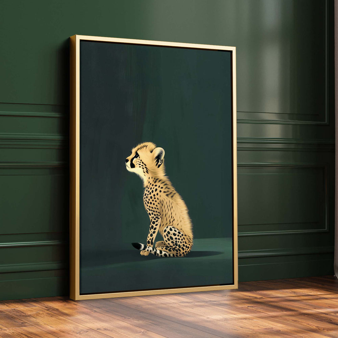 Yellow Cheetah Cub on Green Print Wall Art Moncasso