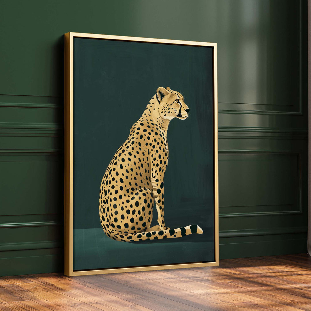 Yellow Cheetah on Green Print Wall Art Moncasso