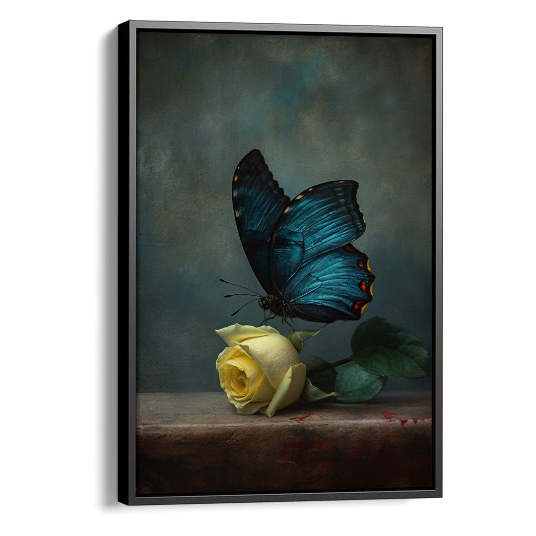 Yellow Rose and Butterfly Print Wall Art Moncasso