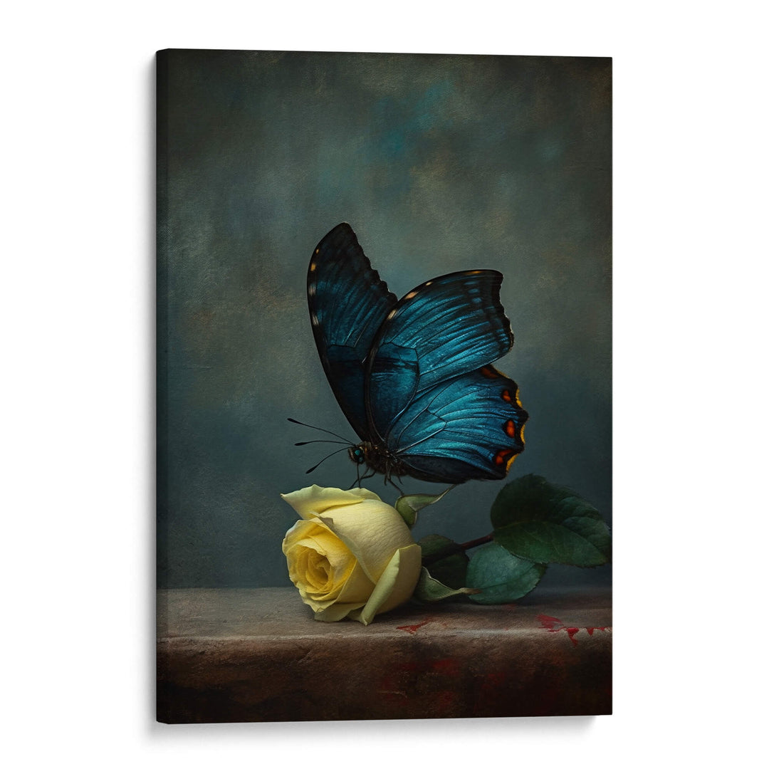 Yellow Rose and Butterfly Print Wall Art Moncasso