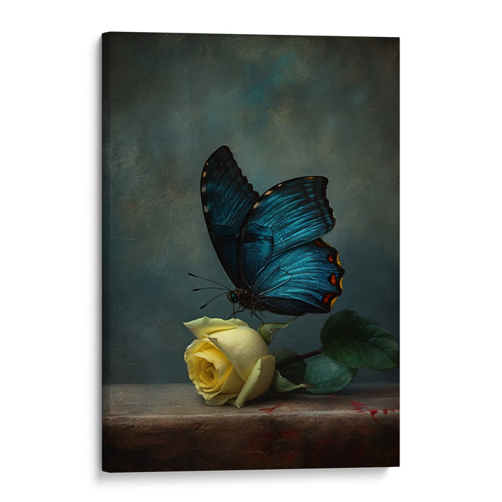 Yellow Rose and Butterfly Print Wall Art Moncasso
