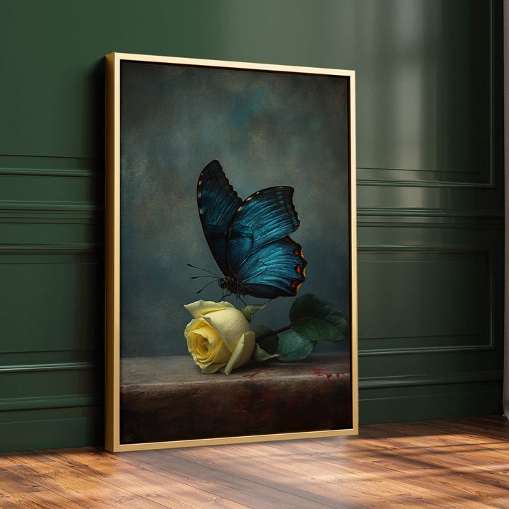 Yellow Rose and Butterfly Print Wall Art Moncasso
