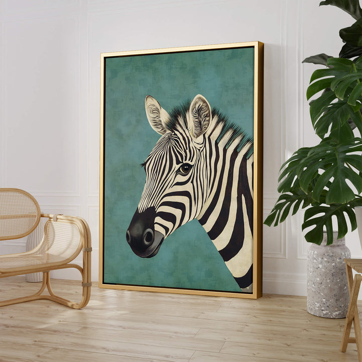 Zebra on Blue Print Wall Art Moncasso