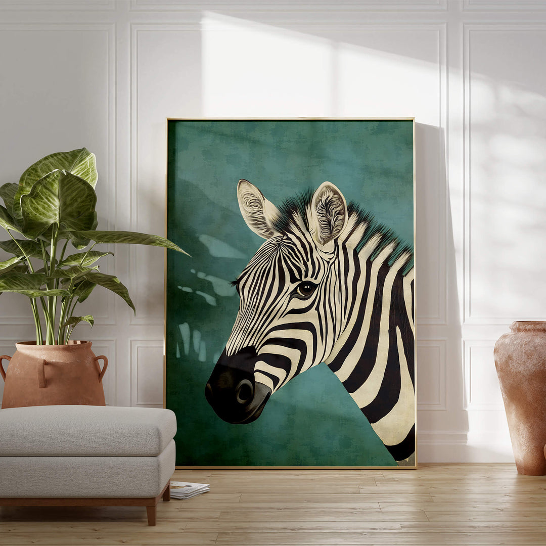 Zebra on Blue Print Wall Art Moncasso