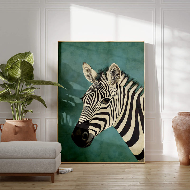 Zebra on Blue Print Wall Art Moncasso