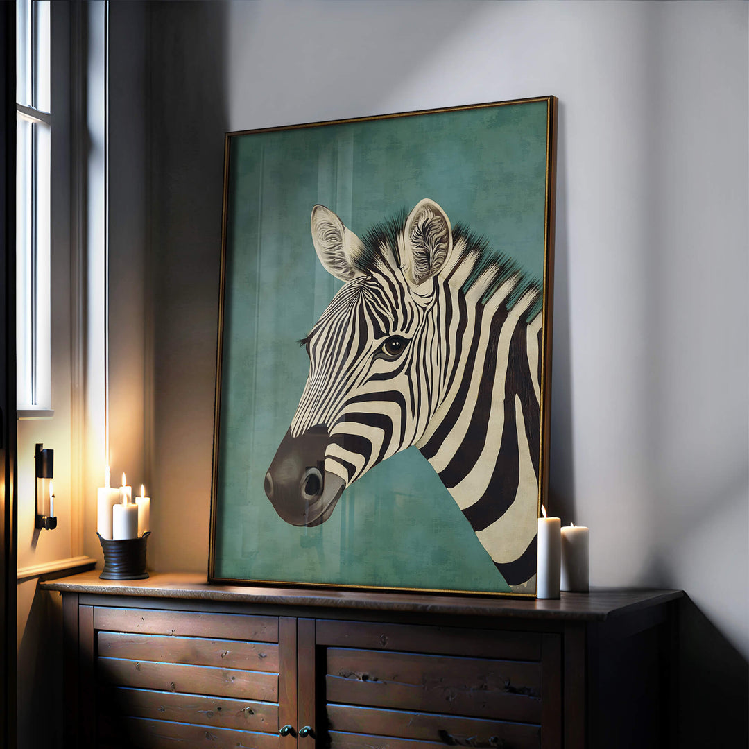 Zebra on Blue Print Wall Art Moncasso