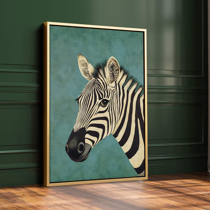 Zebra on Blue Print Wall Art Moncasso