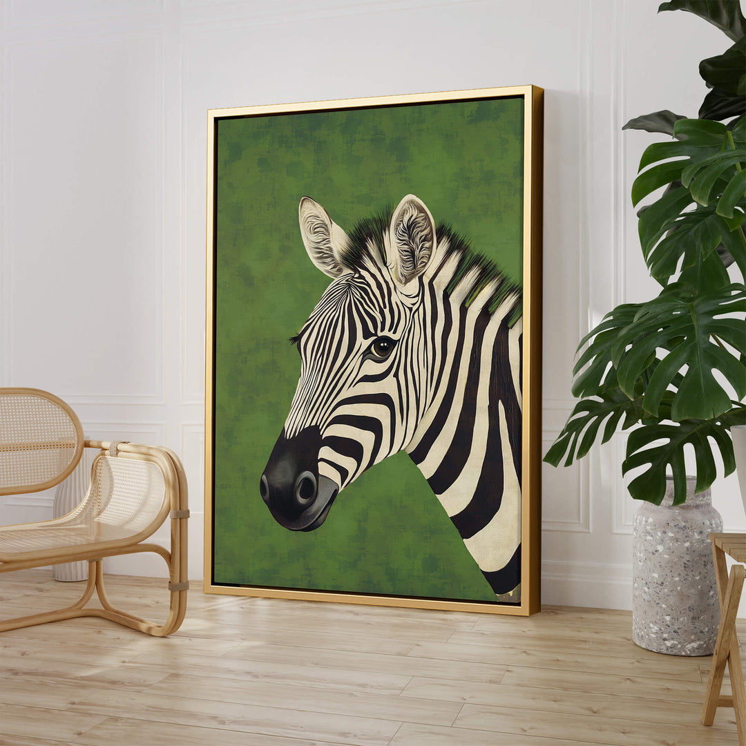Zebra on Green Print Wall Art Moncasso