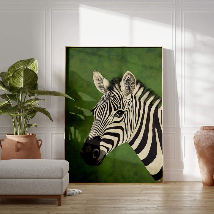 Zebra on Green Print Wall Art Moncasso