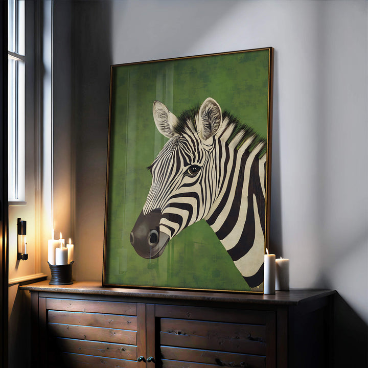 Zebra on Green Print Wall Art Moncasso